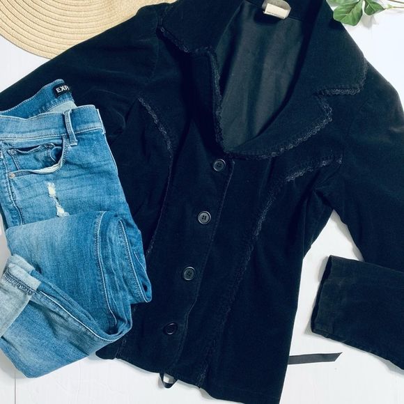 Vintage 90s Lip Service Hot Topic black velvet corset lace up back blazer jacket - Picture 6 of 12